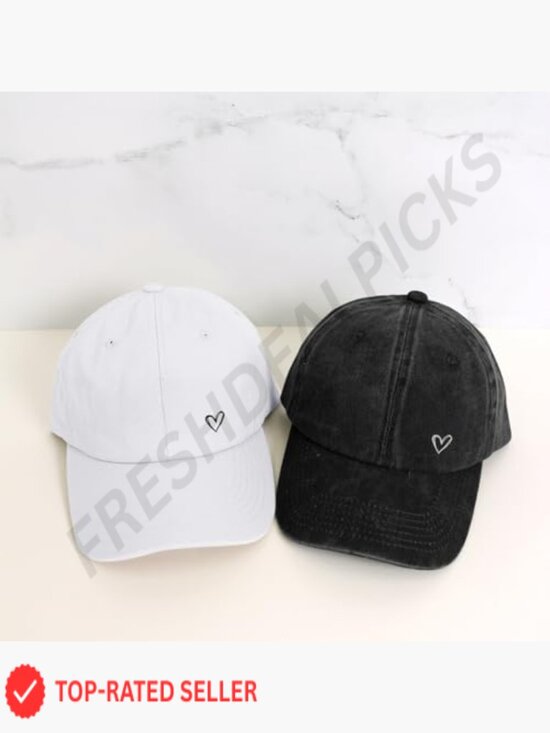 Heart Embroidered Baseball Cap Distressed Washed Cotton Adjustable Unisex Low main image 4